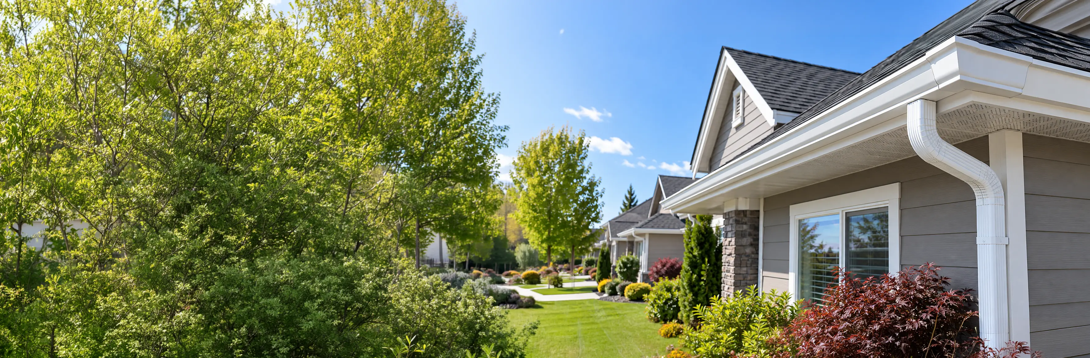 A house with visibly clean gutters.
